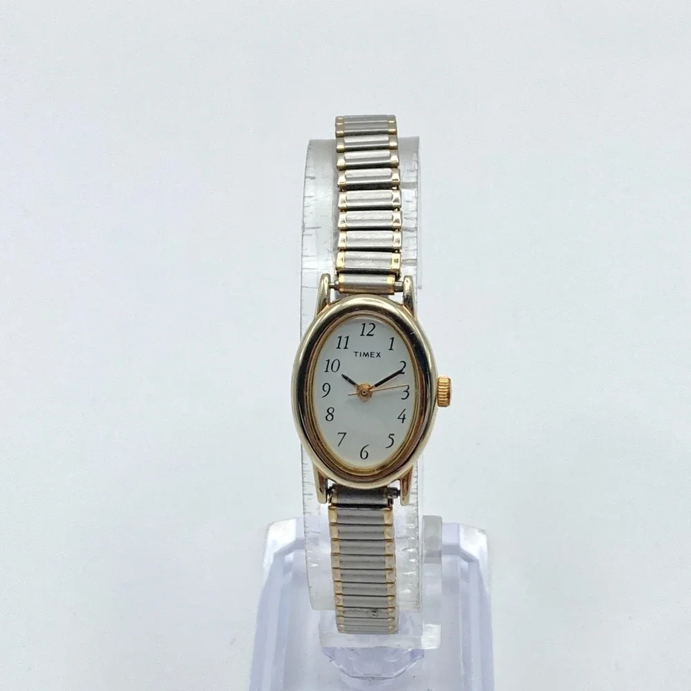 Timex Cavatina Women's Watch Gold Silver Tone 18mm Stretch New Battery SMALL 6